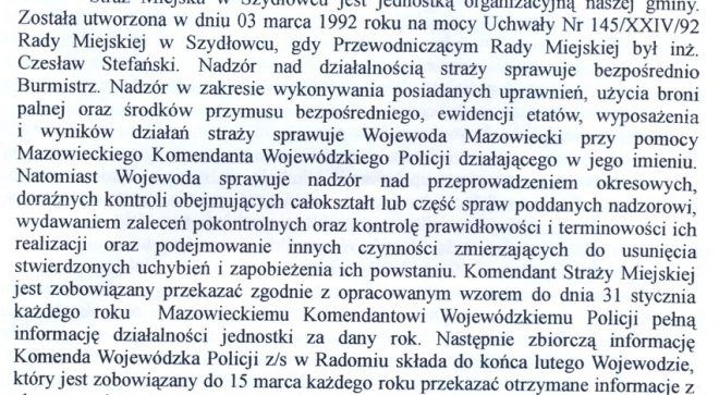 Sprawozdanie z działalności Straży Miejskiej w Szydłowcu