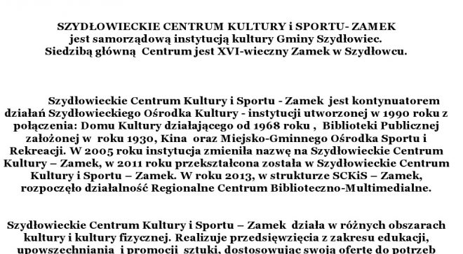 Zamierzenia programowe SCKiS „Zamek” na 2015 rok