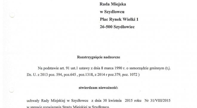 „Rażące naruszenie prawa” wojewoda mazowiecki unieważnia uchwałę o likwidacji Straży Miejskiej