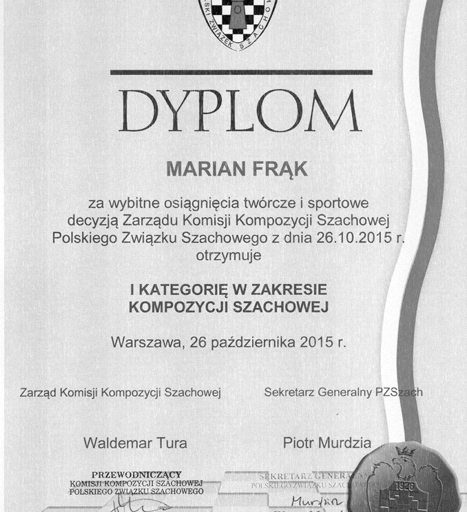 Marian Frąk z certyfikatem
