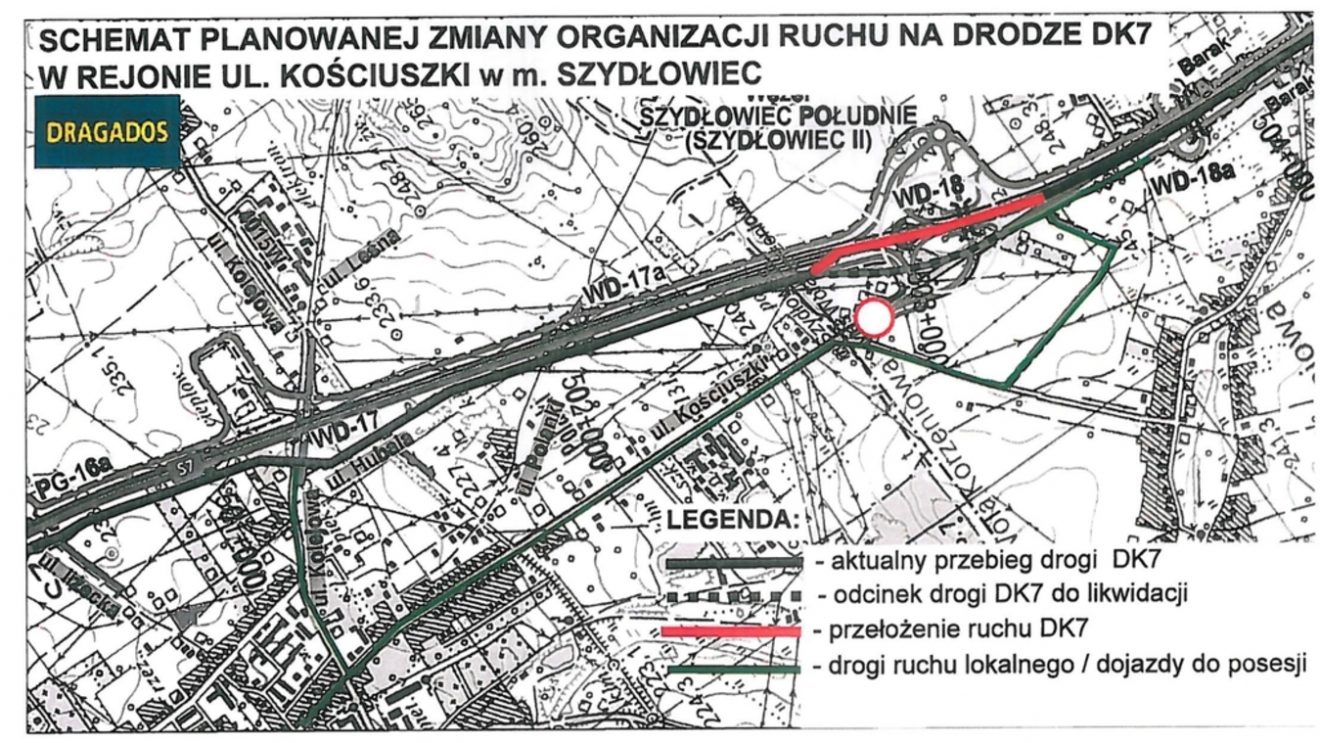 Zmiana organizacji ruchu na DK7 w kierunku Krakowa
