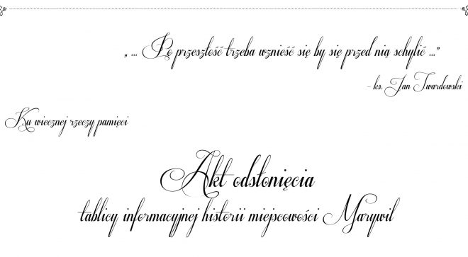 Odsłonią tablicę poświęconą historii miejscowości Marywil